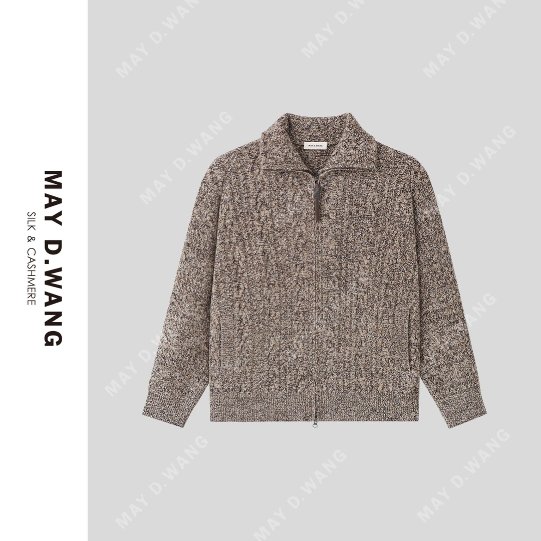 王之造复古宽松保暖加厚混色拉链羊绒针织外套 F1F1043