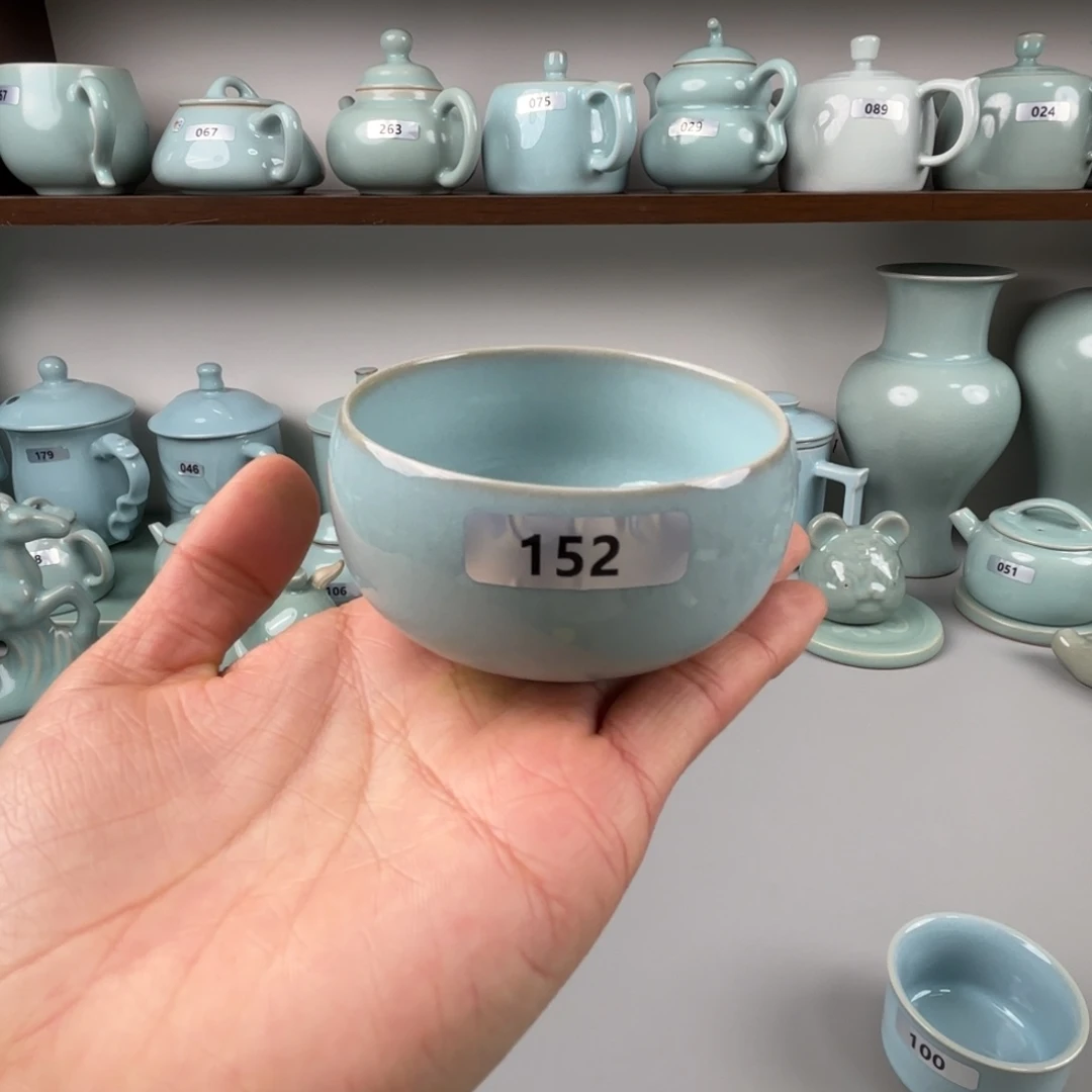 摆件陶汝瓷圆融杯支钉烧天青釉开播福利