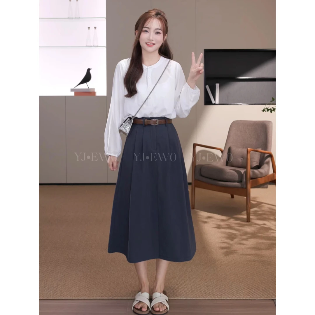 【小爽小个子】春季新款高腰休闲百搭极简半身裙-8036