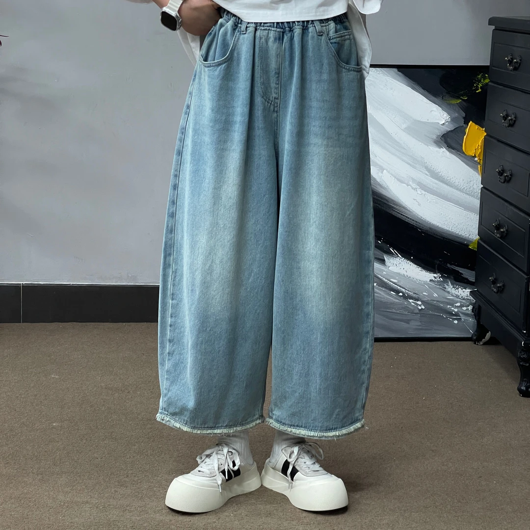 70251夏季宽松八分裤休闲百搭薄款韩版水洗潮流复古设计韩版大码.