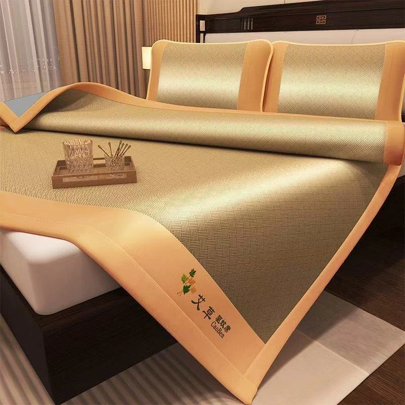 2025新款夏季凉席艾草冰丝草席三件套