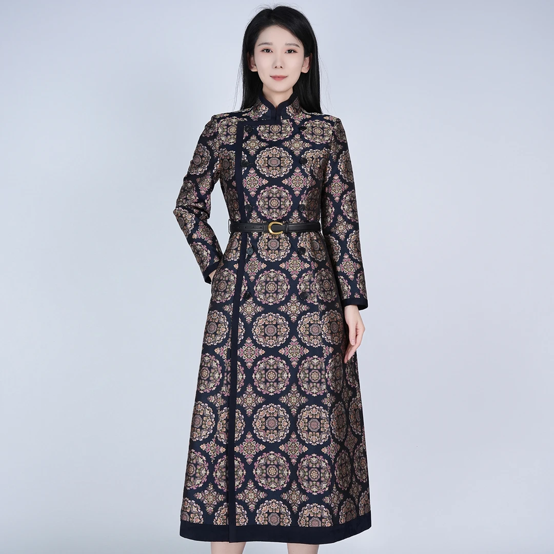 【非遗宋锦】中式高定百搭修身优雅中长织女星战袍连衣裙HAWM051113