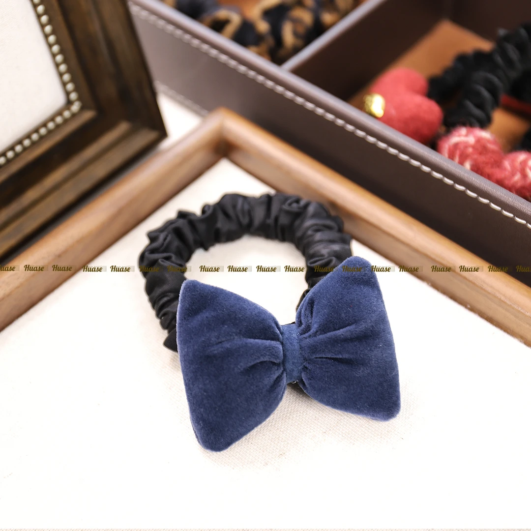 韩版蓝色橡皮筋发圈蝴蝶结网红彩色绒布马尾发圈扎头发充棉网红