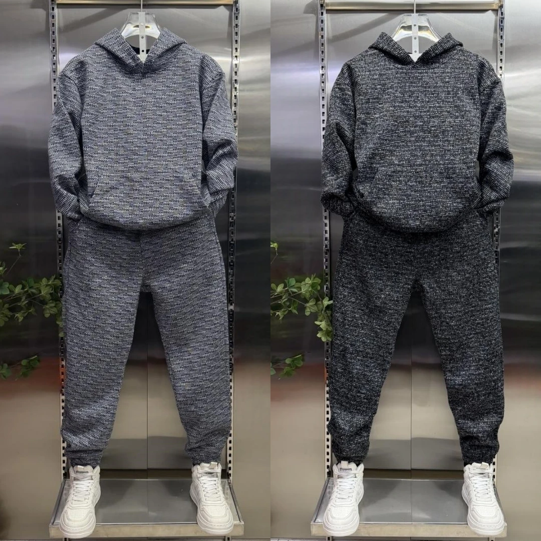 保暖秋冬男连帽长袖休闲裤套装时尚针织运动卫衣卫裤宽松一整套