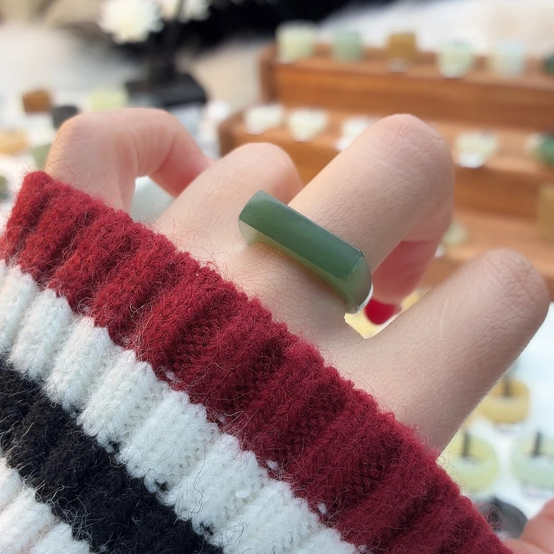 和田玉未镶嵌戒指i42湖水绿窄马鞍17.2mm