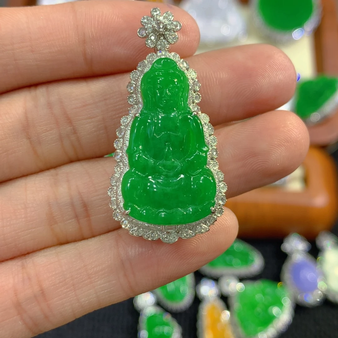 翡翠18K金镶嵌吊坠(不含链)观音