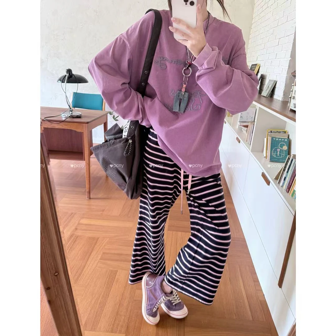 PCNY「负形呼吸」不理理秋季新款小众女装显瘦直筒条纹休闲裤