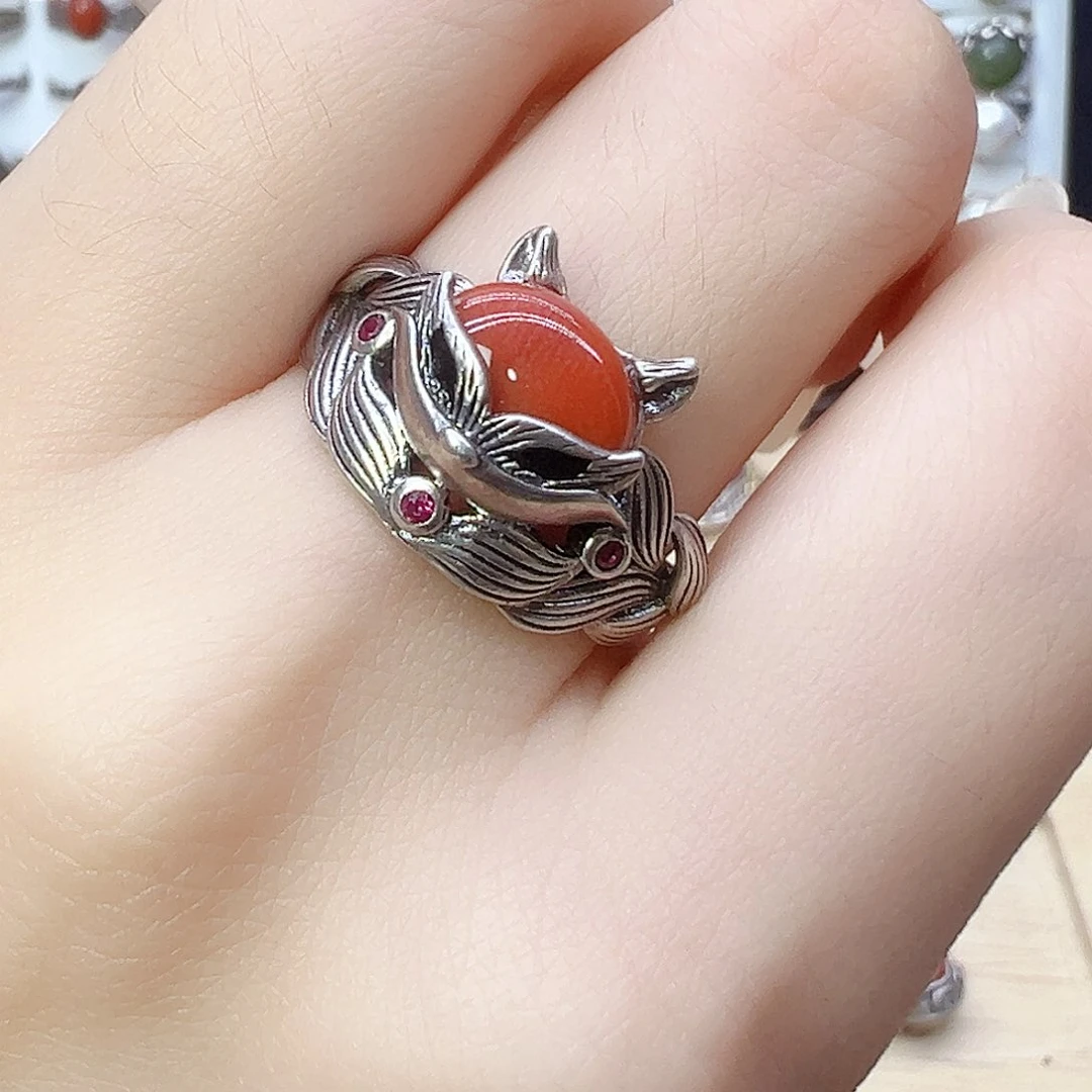 玛瑙/玉髓戒指银S925镶嵌