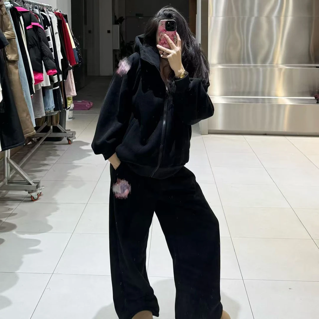 《大韩韩推荐》加厚绒运动套装大码女装冬季百搭宽松长袖连帽套装