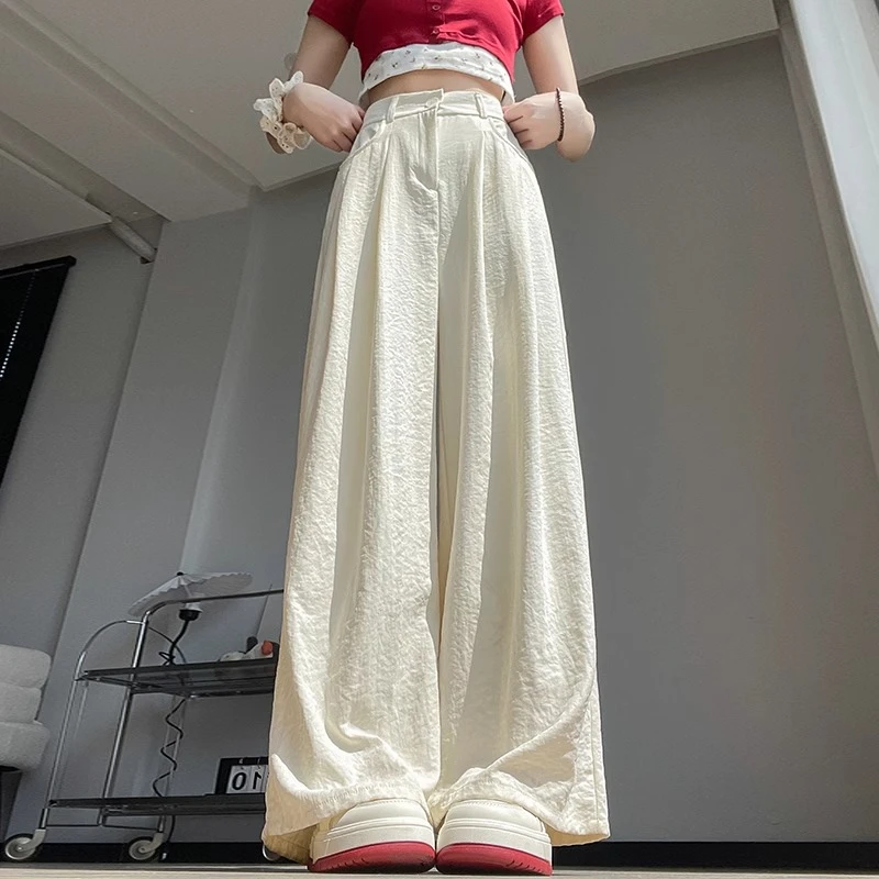 冰丝白色西装阔腿裤女夏季薄款2025新款高腰小个子奶芙阔腿山本裤