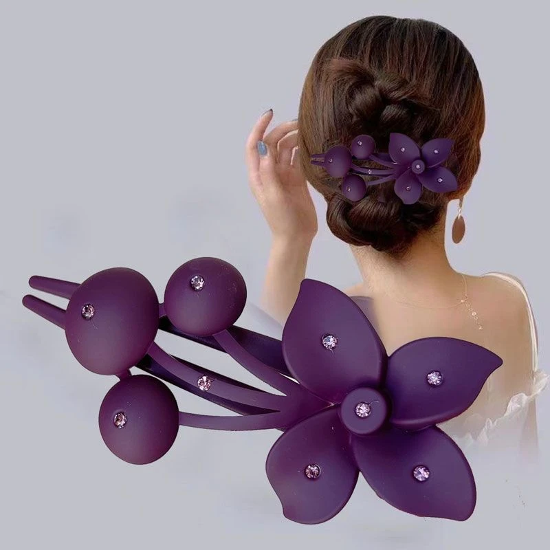 紫荆花头发夹子气质花朵盘发抓夹女水钻磨砂夹子后脑勺鸭嘴夹新款
