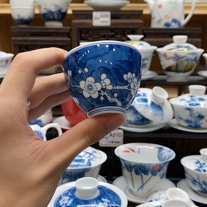 手绘冰梅65cc主人杯盖碗釉下彩微瑕福利款