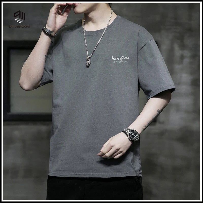 DIIIVERGOM夏季男士冰丝短袖体恤深灰色宽松半袖恤潮流休闲日系夏