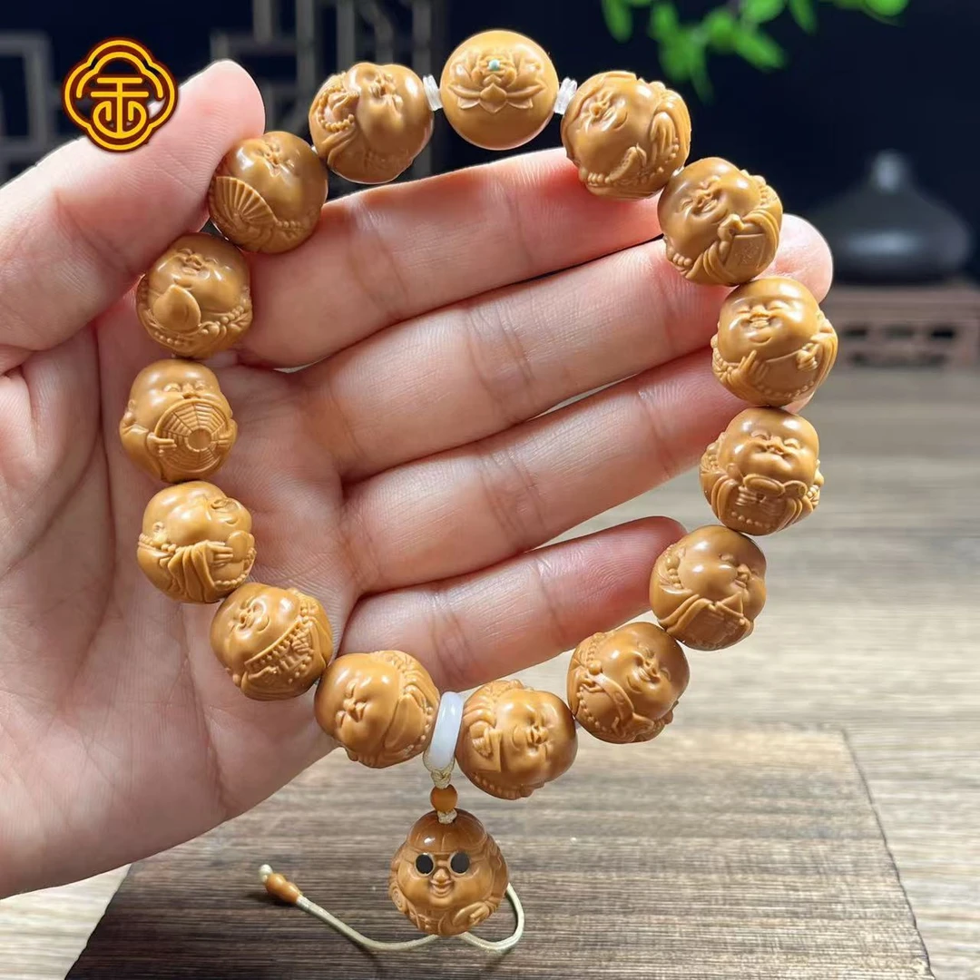 猴头核桃 1.5大可爱弥勒坠地主浮雕莲花镶嵌款 文玩手串
