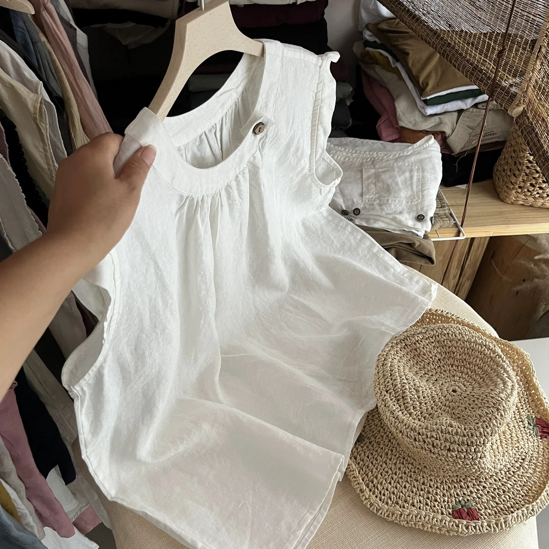 无袖圆领森系飞飞袖常规透气T恤百搭简约休闲慵懒风