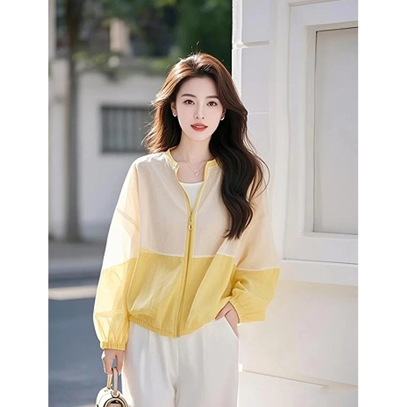 2025夏新款设计感撞色拼接防晒衣短外套女松弛感宽松百搭长袖上衣