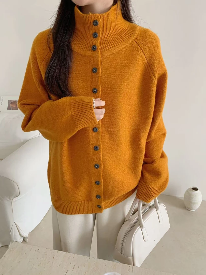 新款高领开衫毛衣时尚百搭纯色加厚针织衫5805-1