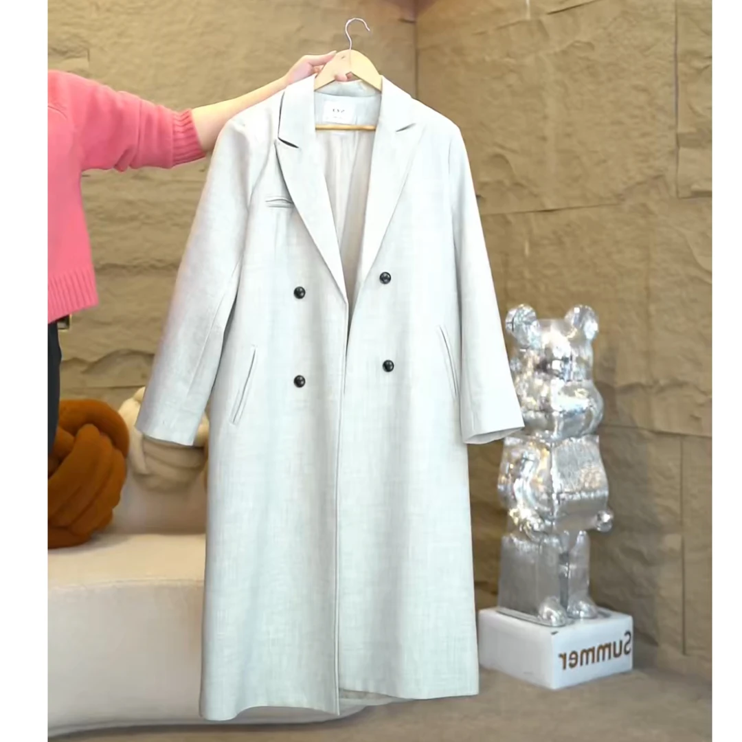 休闲女士时尚西装大衣宽松显瘦中长款翻领气质洋气外套702