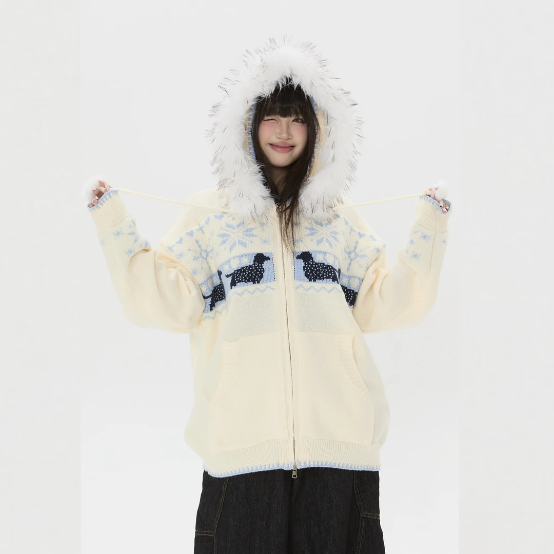 【零碎岛屿】美式国潮费尔岛小狗提花毛领毛衣秋冬小众针织衫上衣