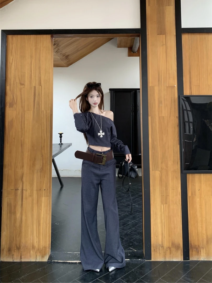 秋季新款酷飒风女装高级感慵懒风时尚套装气质名媛时尚上衣高腰裤