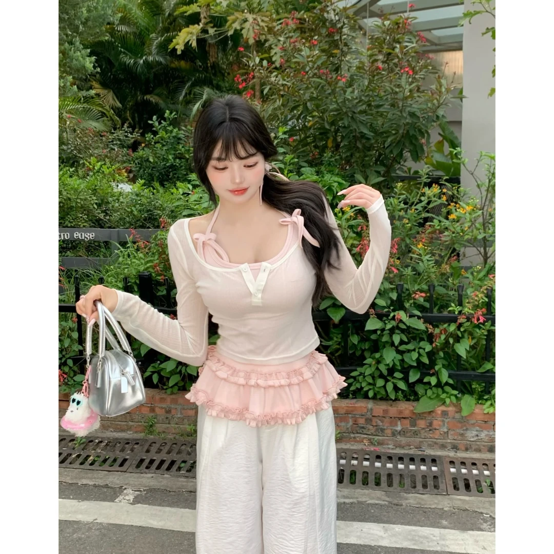 MengFairy清清【叠穿多巴胺】挂脖重工吊带上衣罩衫上衣4580 4586