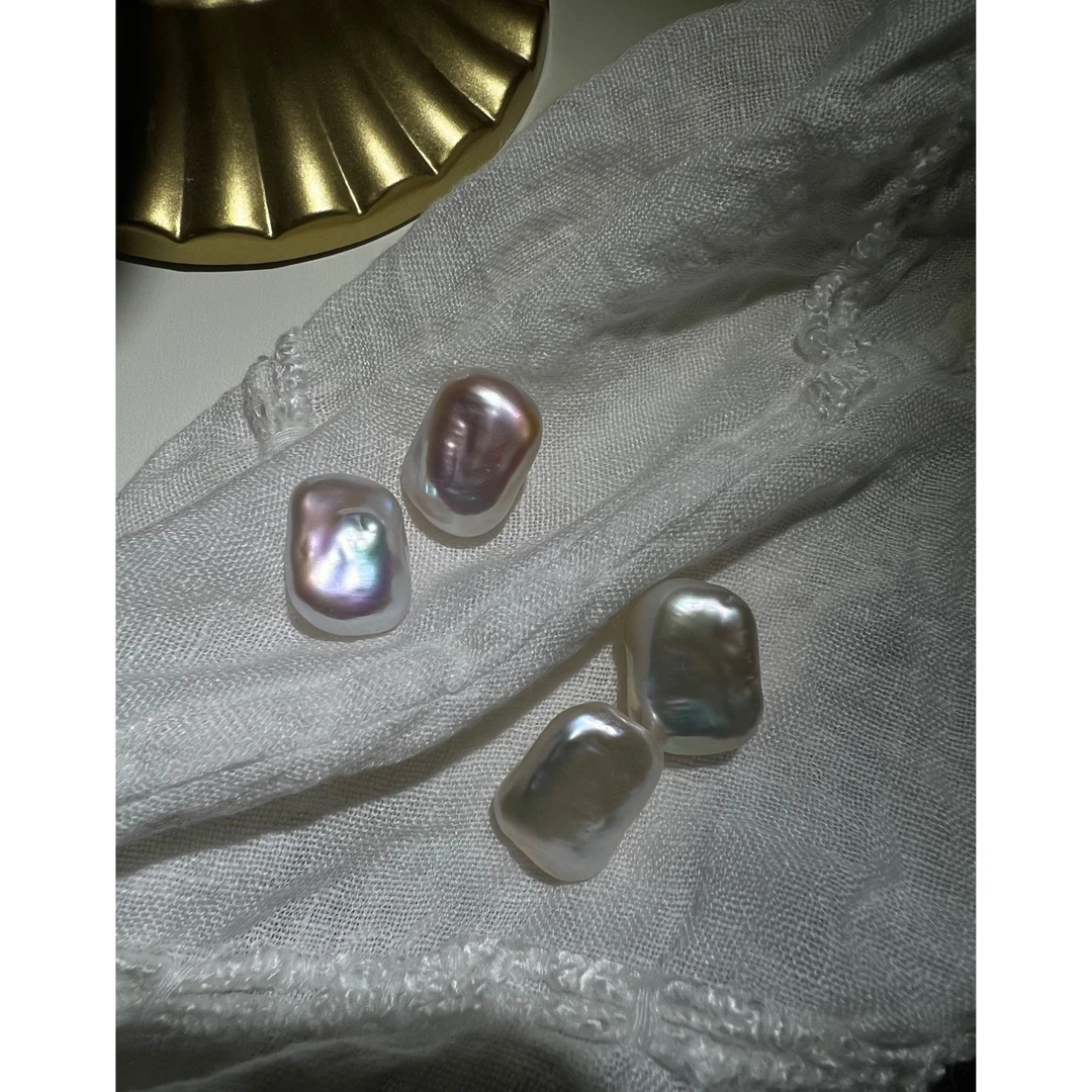 JUNMU新品大方块（高品质）复古百搭巴洛克珍珠925银耳钉