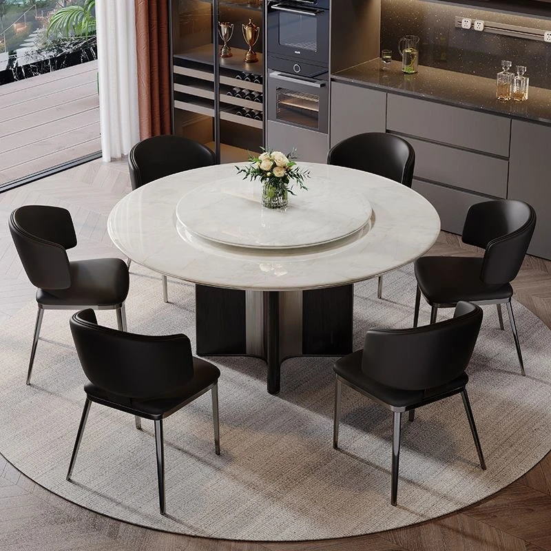 意大利进口卡里冰玉天然大理石餐桌圆形轻奢高级感设计师奢石饭桌