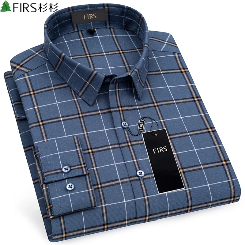 衫衫2025秋冬季新款纯棉磨毛衬衫男士长袖格子休闲中年全棉衬衣男