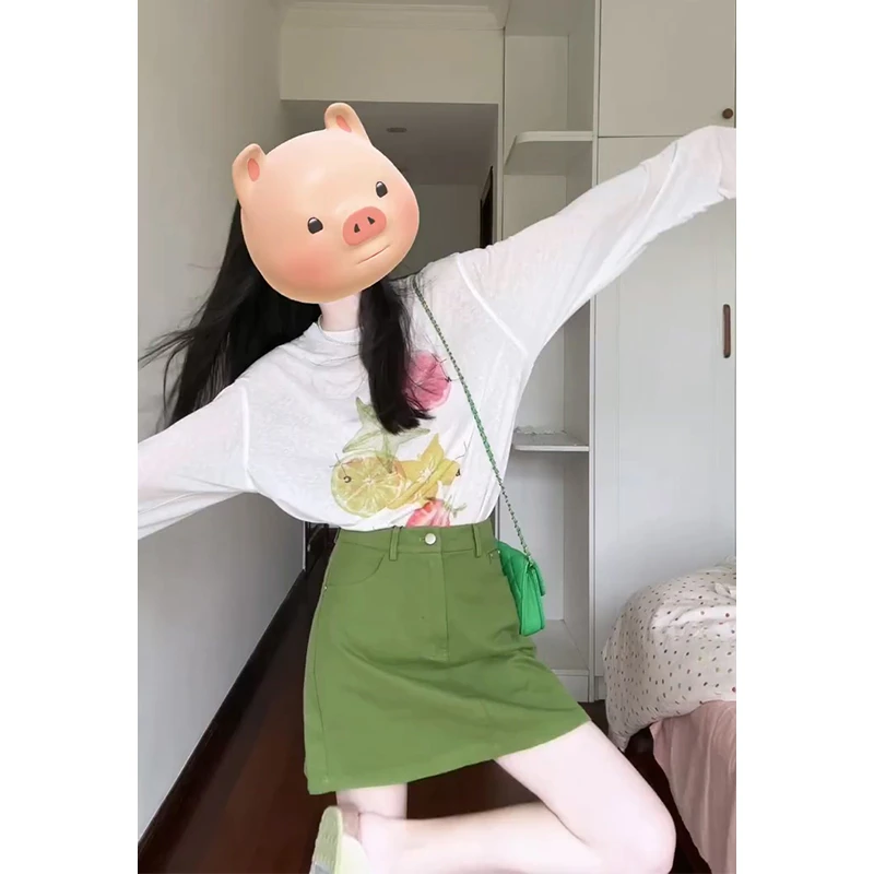 2025夏季新款女法式气质圆领宽松印花薄款上衣百搭高腰显瘦半身裙