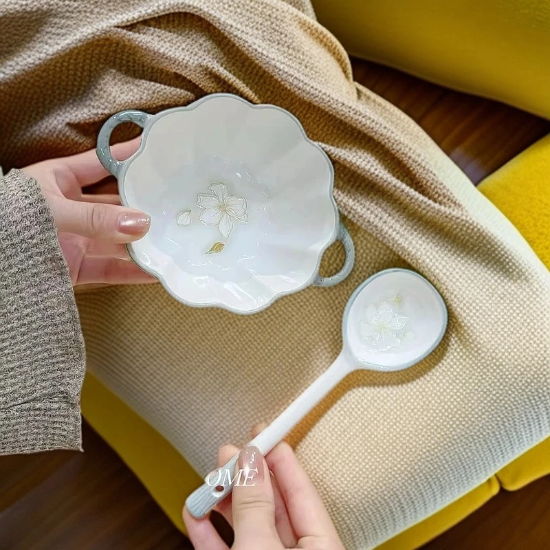 黄金叶系列小南瓜碗陶瓷双耳汤碗家用装汤小碗勺