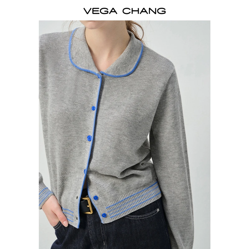 VEGA CHANG毛针织衫女2025新款秋撞色针织开衫减龄长袖上衣0253JJ