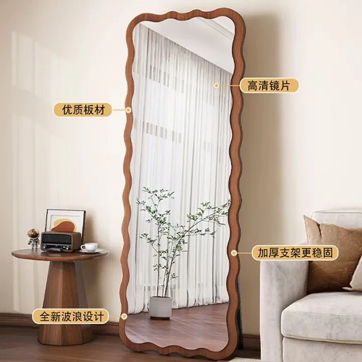 法式ins复古挂墙名宿落地镜家用衣帽间卧室波浪全身镜波浪穿衣镜