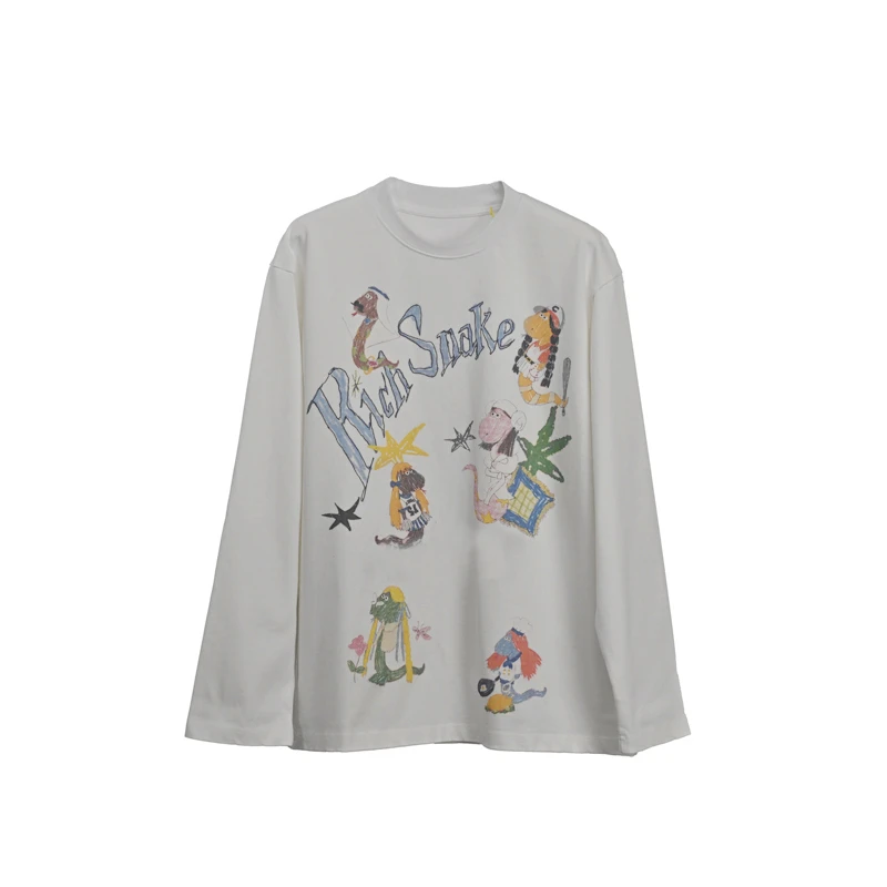 LUNAR NOSTALGIA25春款小蛇开会印花时尚复古加厚宽松长袖T恤
