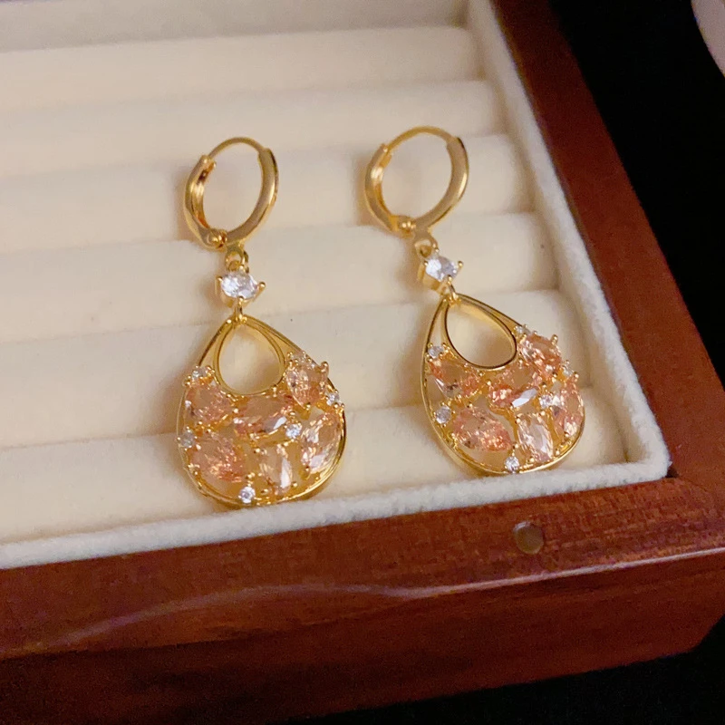 铜合金锆石耳饰 【HD】个性百搭轻奢时尚高级感满钻水滴形耳扣款