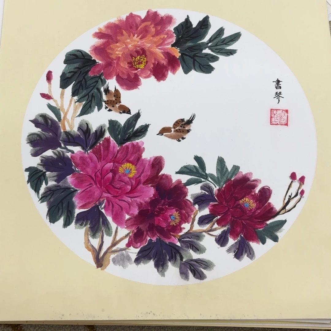 国画斗方花鸟山水手绘