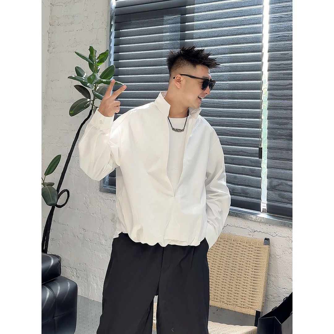 【语乐】61037极简假两件背心衬衫收底摆设计秋季棉质长袖衬衣