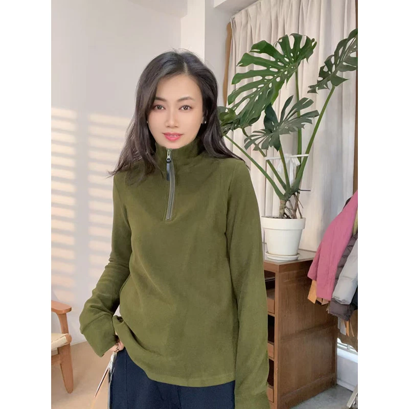 稻子家2025冬季保暖自发热德绒半开拉链套装上衣25639