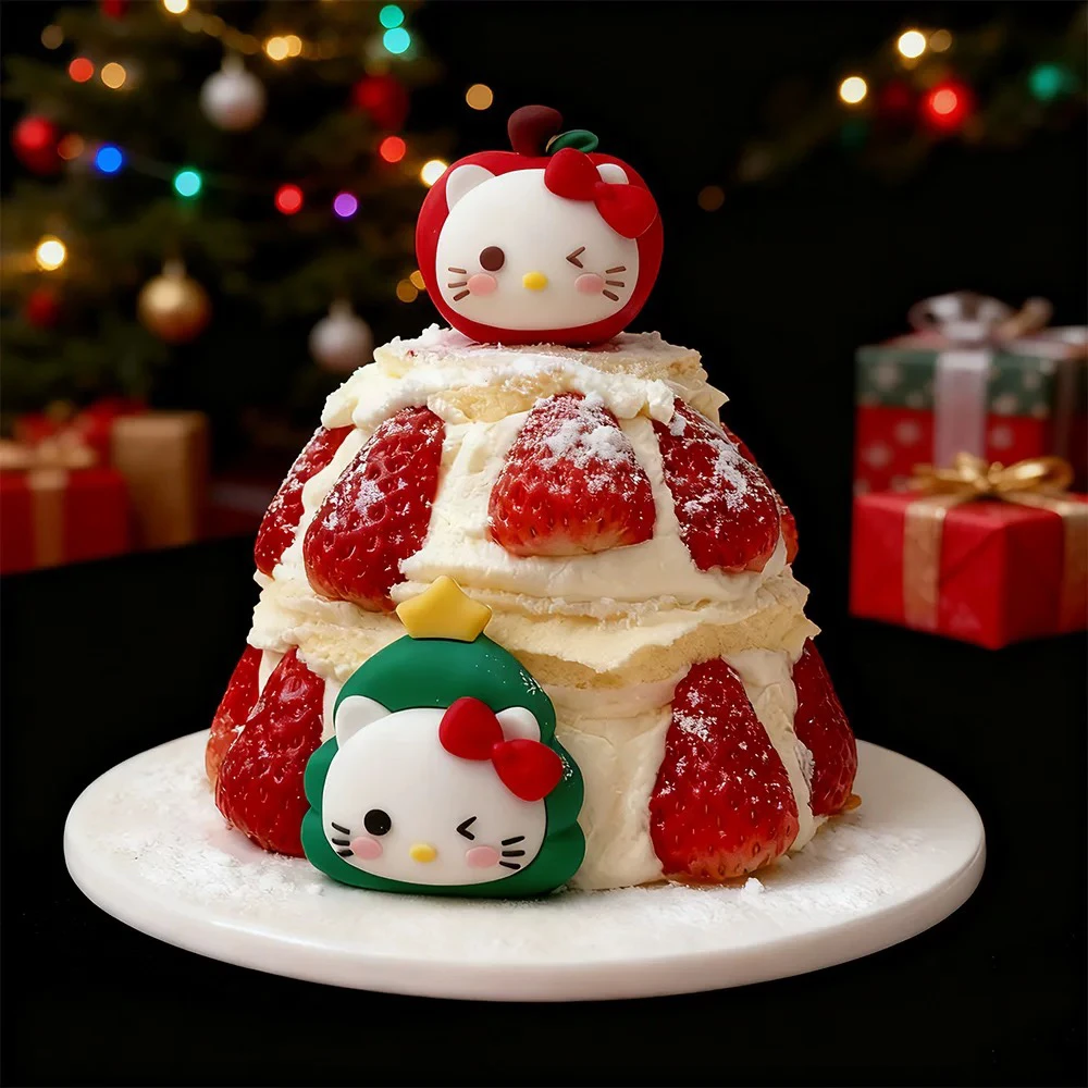 2025圣诞节苹果kt猫蛋糕装饰摆件可爱hellokitty甜品装扮烘焙插件