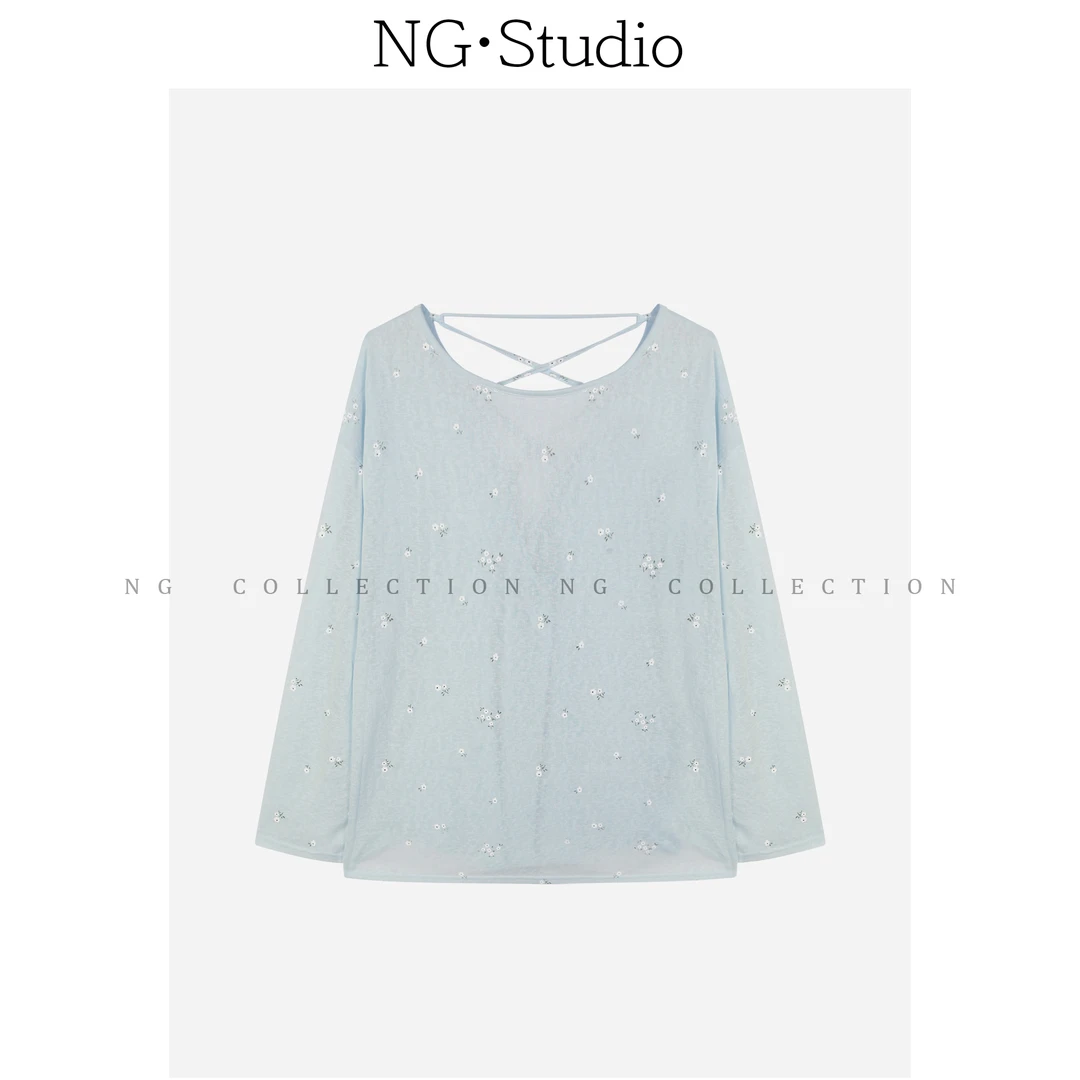 【NG·Studio】设计感后背绑带小花朵长袖防晒空调衫T恤NGX5TX3227