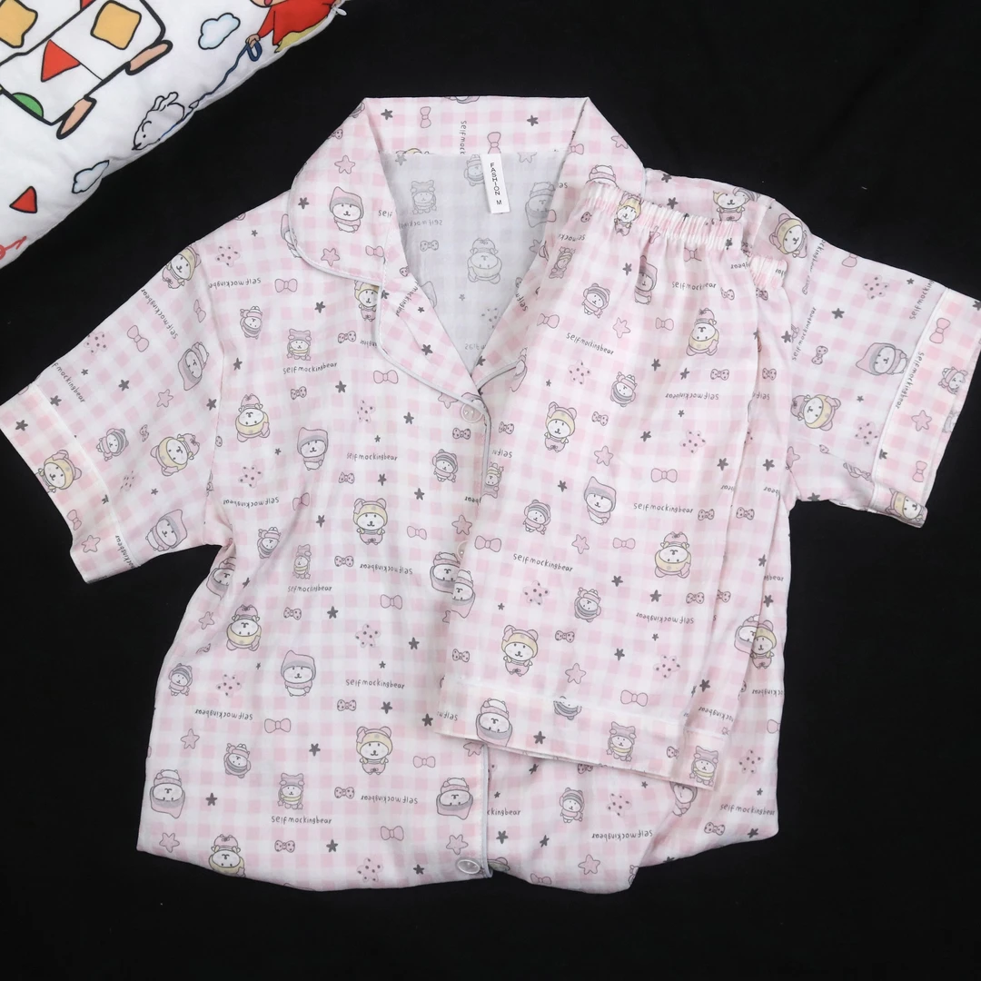 2025新款可外穿自嘲熊睡衣女夏季短袖短裤可爱甜美家居服套装
