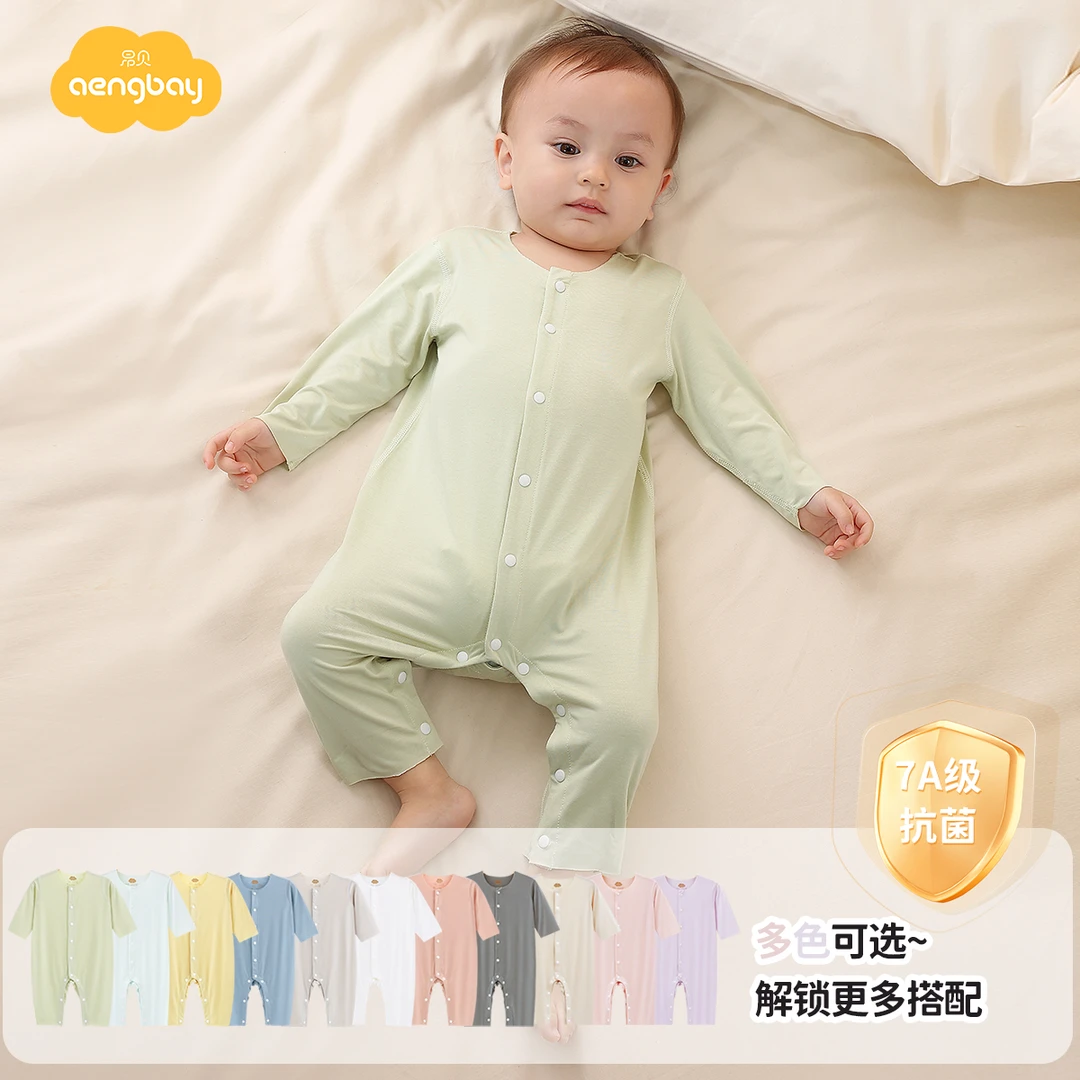 Aengbay婴儿连体衣夏季居家服薄款0-1岁宝宝睡衣超薄透气外出哈衣