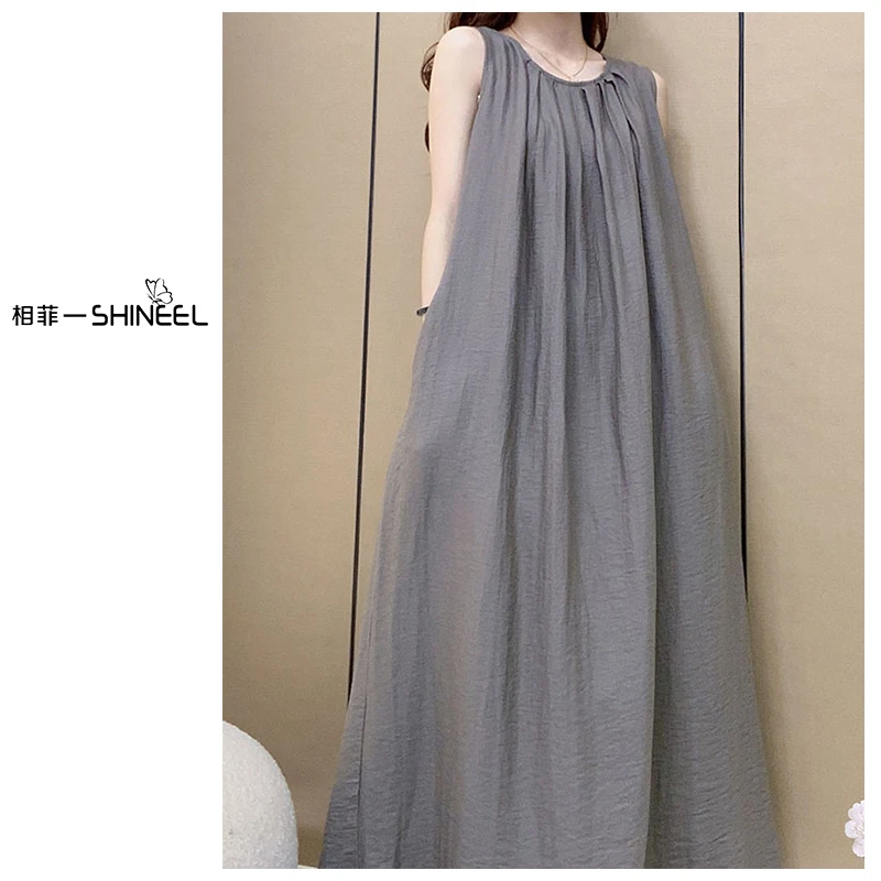相菲原创一【连衣裙】季新款天丝亚麻连衣裙慵懒显瘦气质时尚百搭