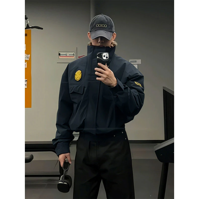 S45三防立领座山雕夹克男冬季加绒加厚豹纹领棉衣美式bomber外套