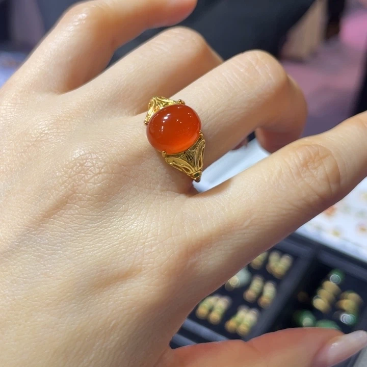 南红玛瑙银S925镶嵌戒指