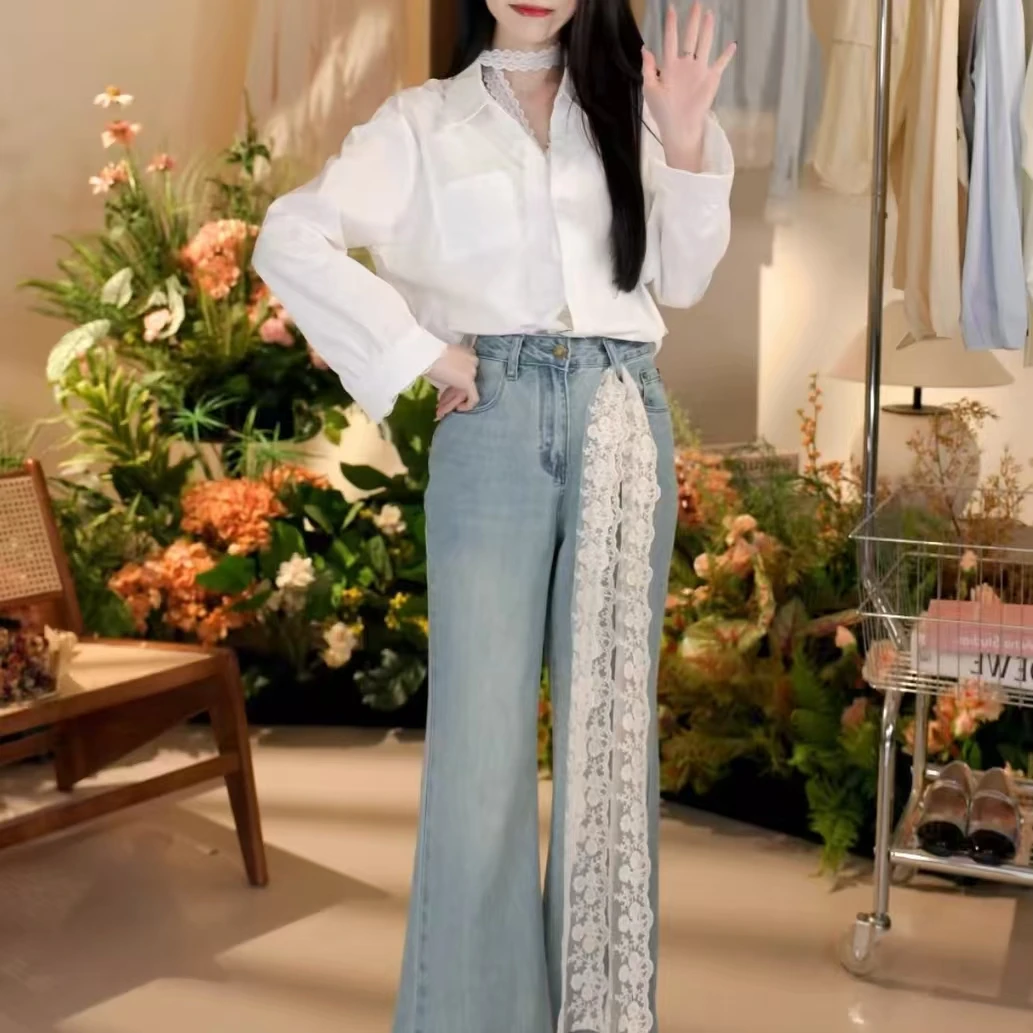 8113#微喇裤女2025春天新款高腰显瘦百搭牛仔裤韩版时尚洋气长裤