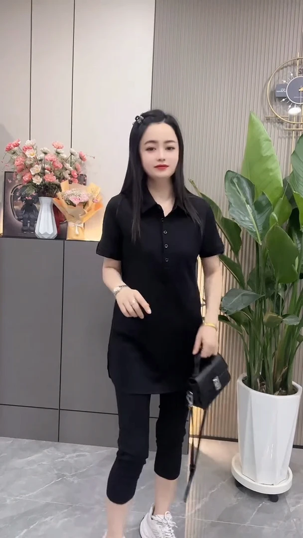 2025新款时尚显瘦短袖中长款上衣七分裤两件套女23578套装气质