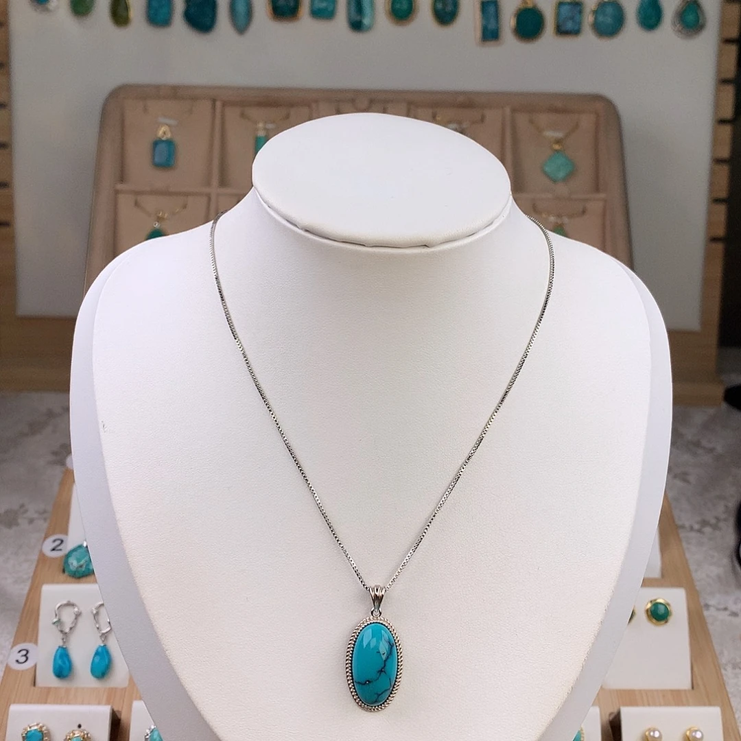 绿松石银S925镶嵌吊坠(不含链)