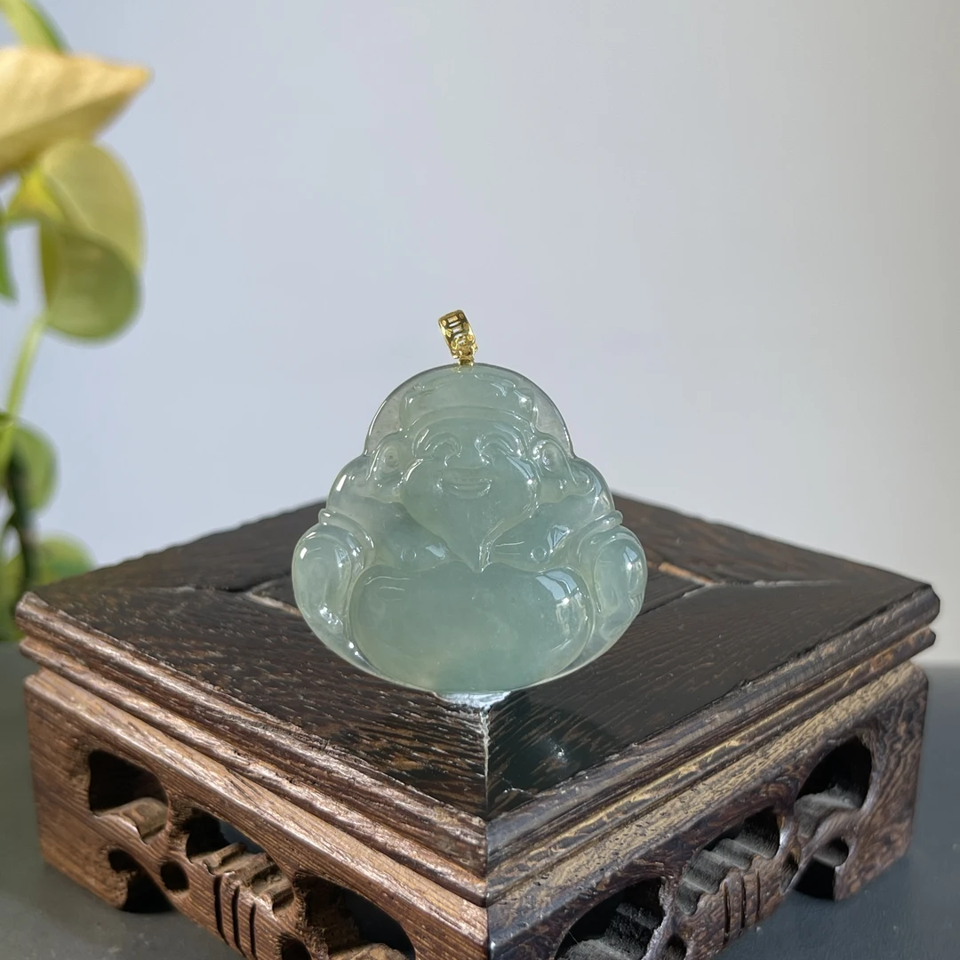 JXZC11-108 天然缅甸A货翡翠 18K金扣佛公