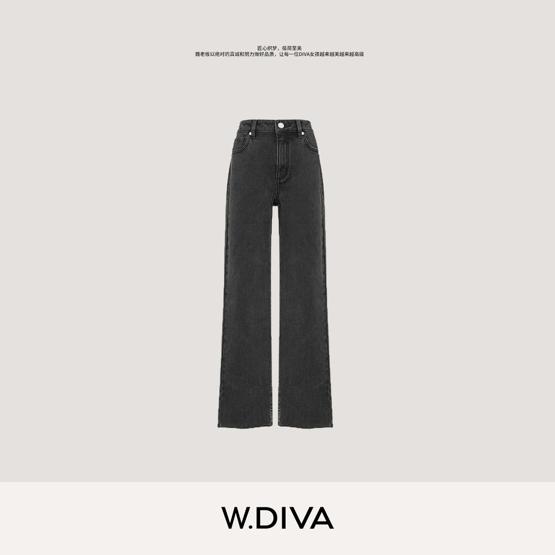 W.Diva【云步】土耳其进口洗水复古直筒休闲毛边牛仔裤53K022899