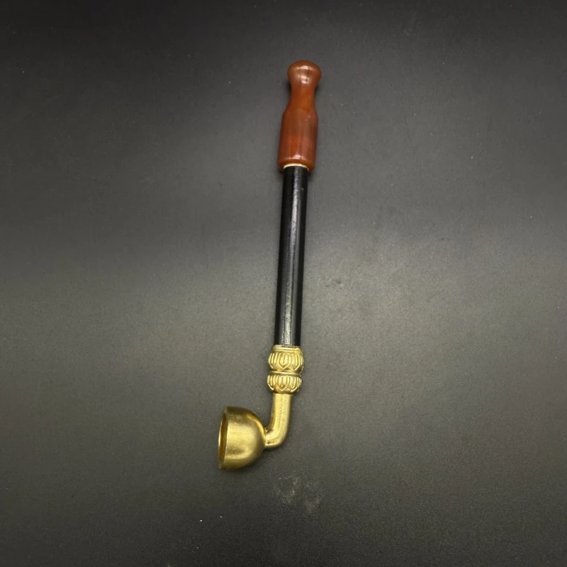 手工老式烟斗手工实木烟杆红玛瑙嘴旱烟袋纯铜锅子短款男士烟枪